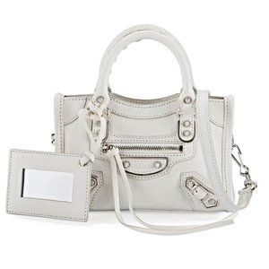 BALENCIAGA Chevre Motocross Metallic Edge Classic Nano City Bag White